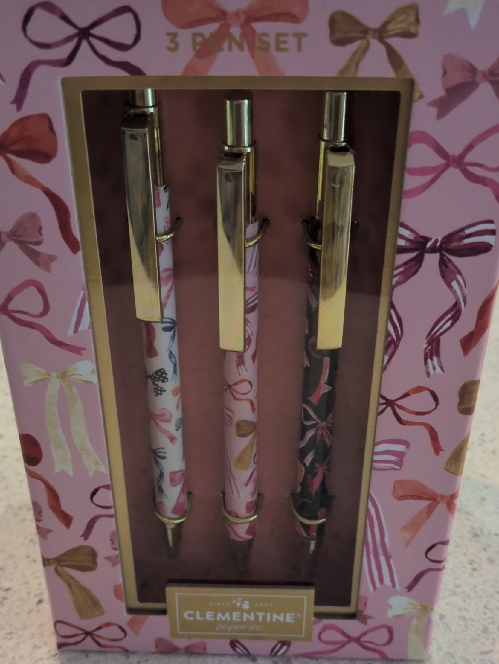 Clementine 3-Piece Floral Pen Set - Pink, White & Black
